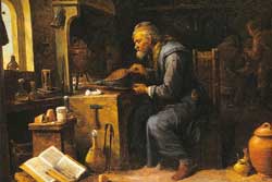 Alchemist Heating a Pot, by David Teniers the Younger (1610 - 1690), oil on canvas
